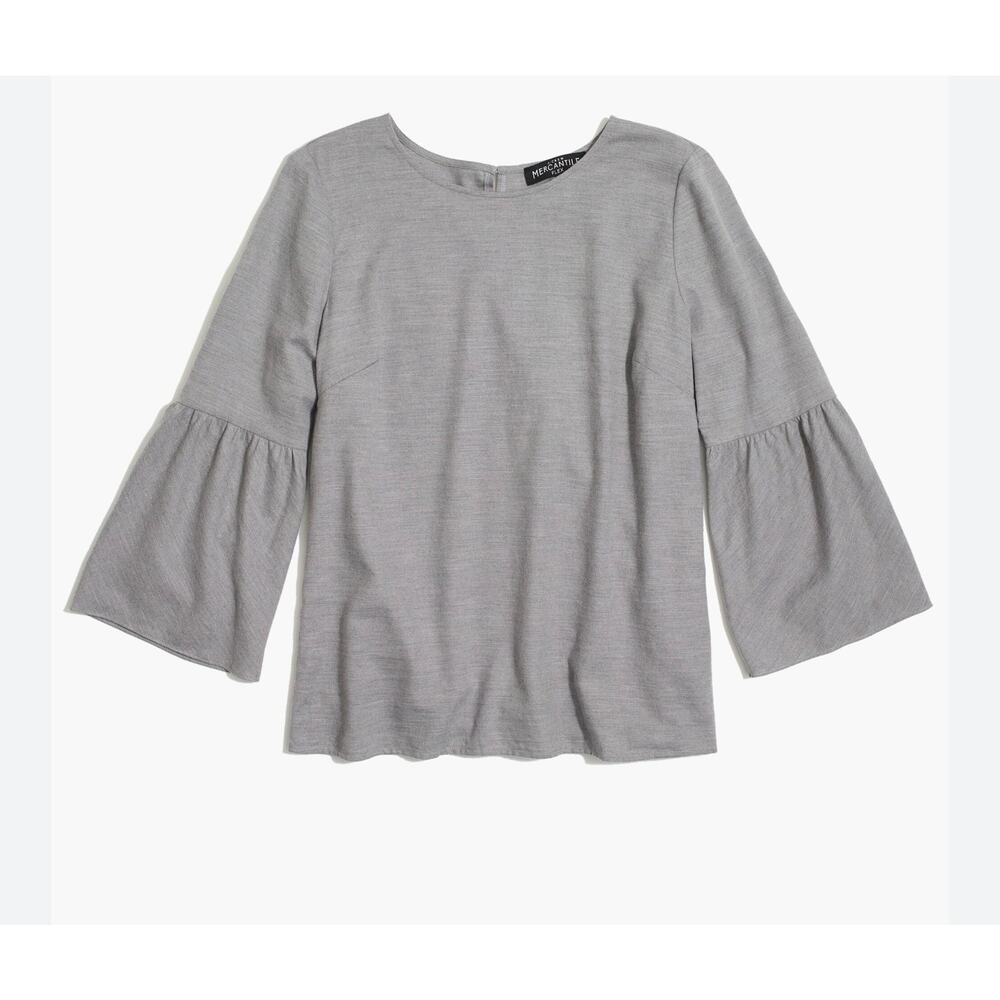 J. Crew Mercantile Women's Flannel Bell 3/4 Sleeve Blouse Top Minimalist Gray 4